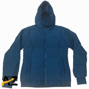 All In Motion Womens Puffer Coat Size S Blue Hooded Packable Down Full Zip Long